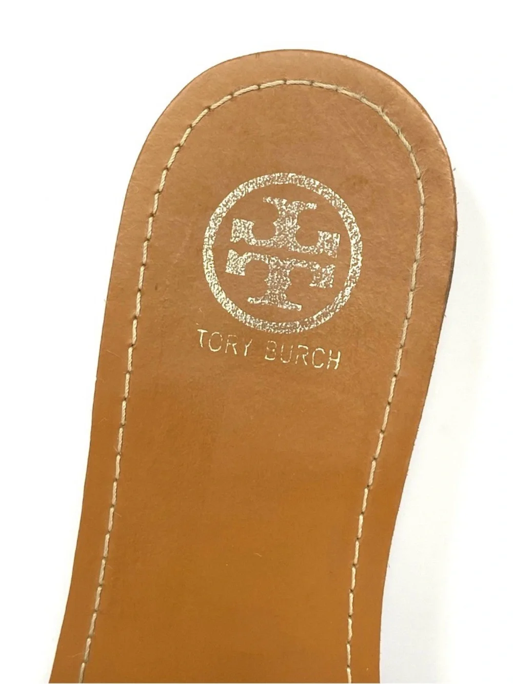 Tory Burch Ines Large Logo Slide Leather Flat Sandals Brown Gold EUR 40 / US 10